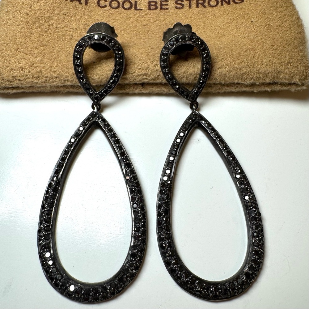New Versani 2 Carat Black Diamond Open Teardrop Earrings - Picture 3 of 7